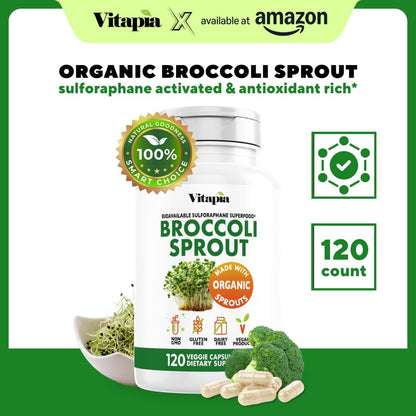 Vitapia Organic Broccoli Sprout & Broccoli Extract Supplement - 120 Vegetable Capsules