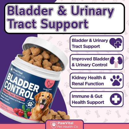 PawVital Dog UTI & Bladder Control Chews – Cranberry & D-Mannose Urinary Tract Support for Dogs, All-Natural Chicken Flavour, 90 Soft Chews