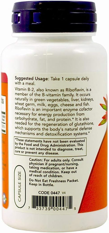 NOW Foods Vitamin B-2 100 mg Capsules, 2 Pack