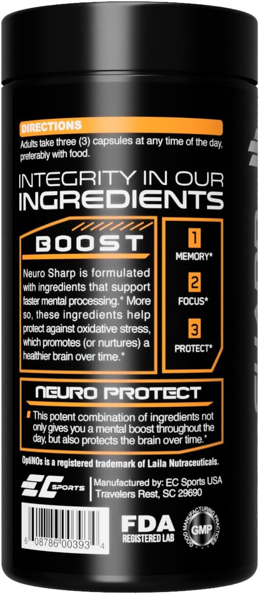 EC Sports NeuroSharp Powerful Nootropic Supplement for Focus, Faster Processing, Instant Positive Energy & Performance, Memory & Cognitive Support w/ 18 Nootropics - 90 Capsules - görsel 2