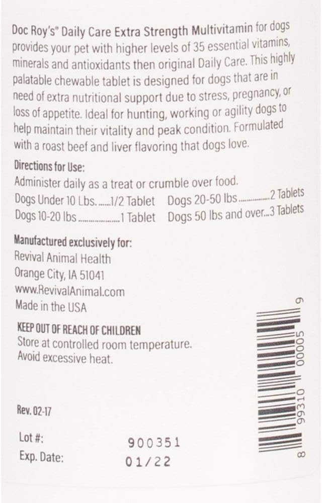 Doc Roy's Daily Care Extra Canine Multivitamin Supplement for Dogs (180 Tablets) - görsel 7