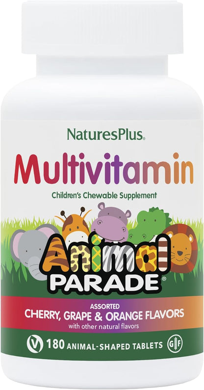 NaturesPlus Animal Parade Children's Chewable Multivitamin - 180 Animal-Shaped Tablets - Natural Assorted Flavours