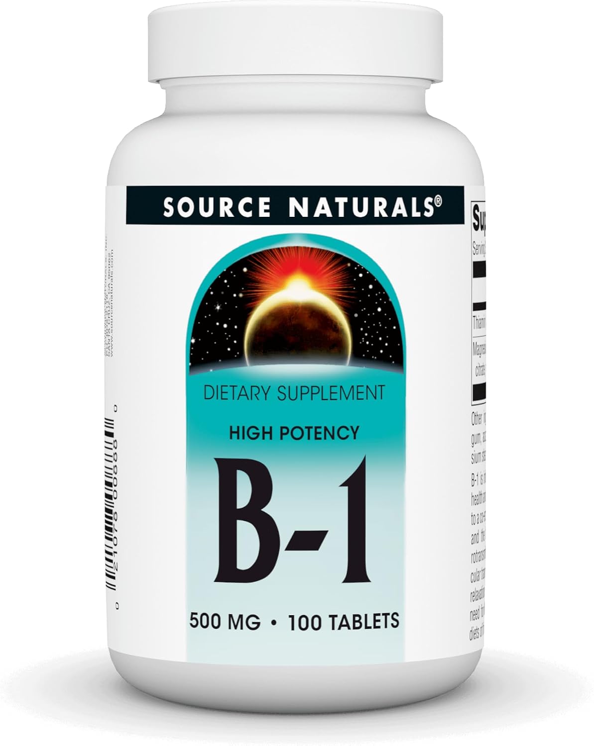 Source Naturals Vitamin B-1 (Thiamine) 500mg High Strength Supplement – 100 Tablets - görsel 1