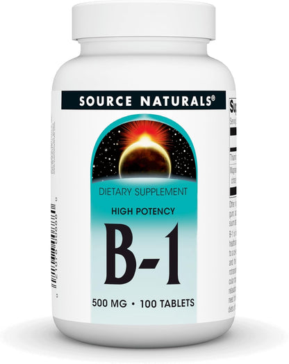 Source Naturals Vitamin B-1 (Thiamine) 500mg High Strength Supplement – 100 Tablets