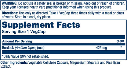 SOLARAY Burdock Root 425 mg - Non-GMO - 100 VegCaps