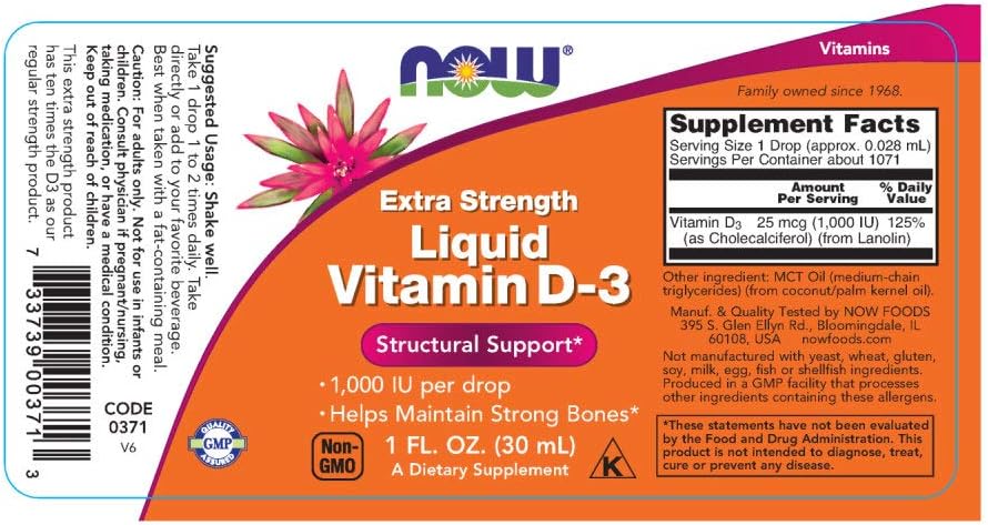 Now Foods Liquid Vitamin D3 Extra Strength - 1000 IU - 30 ml - görsel 2