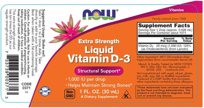 Now Foods Liquid Vitamin D3 Extra Strength - 1000 IU - 30 ml