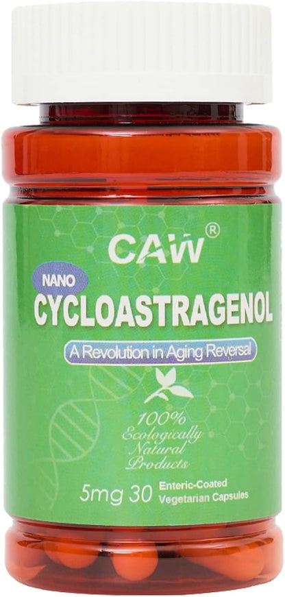 CAW Telomere Support Supplement | Anti-Ageing Cellular Health | Nano Cycloastragenol 5mg 30 Enteric-Coated Capsules 1 Bottle