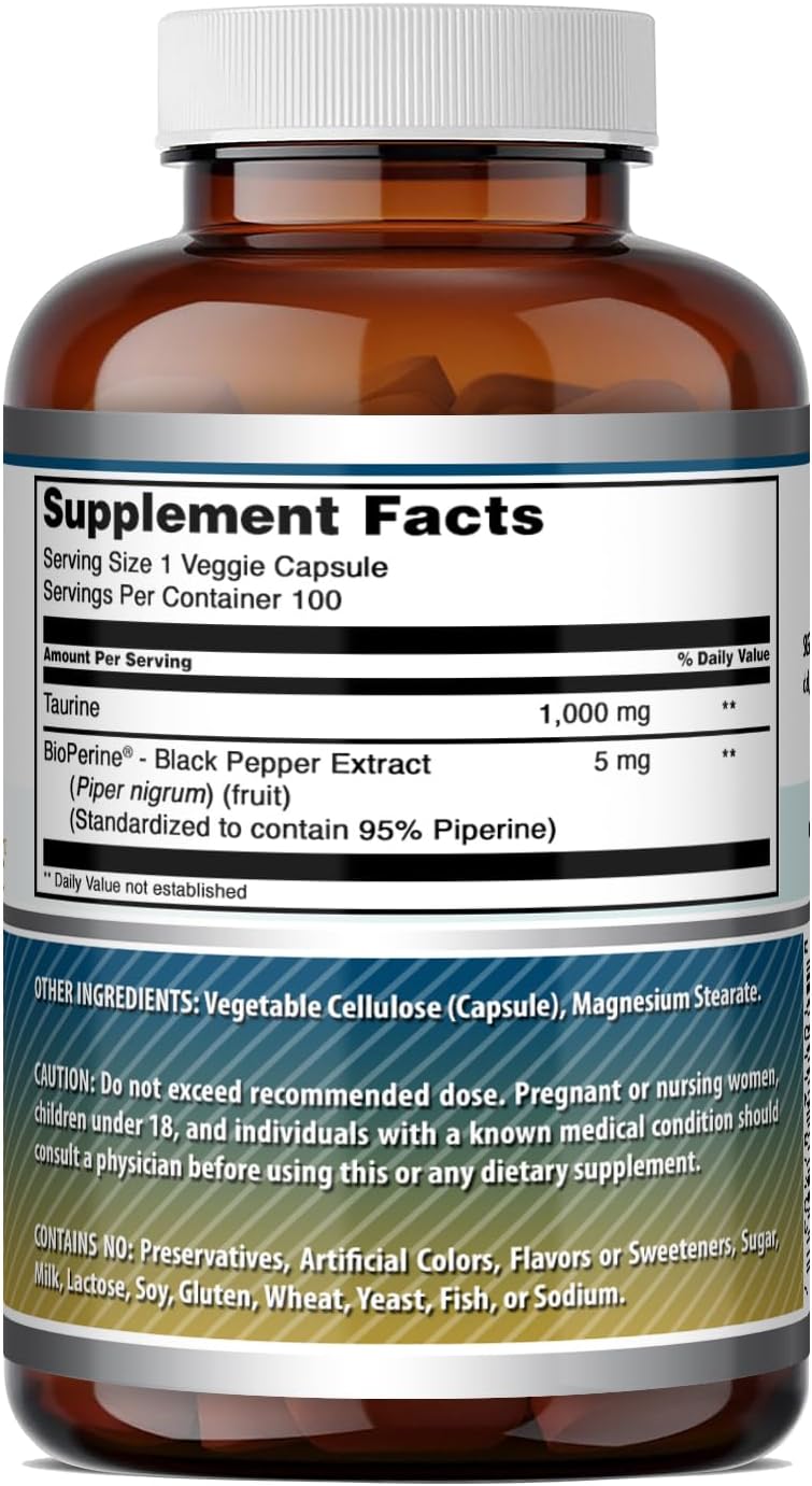 Amazing Formulae Taurine with Bioperine 1000 mg, 100 Veggie Capsules - görsel 5