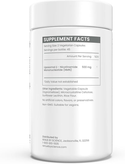 Renue By Science NMN Food Supplement – 90 Liposomal Capsules, 500 mg per serving