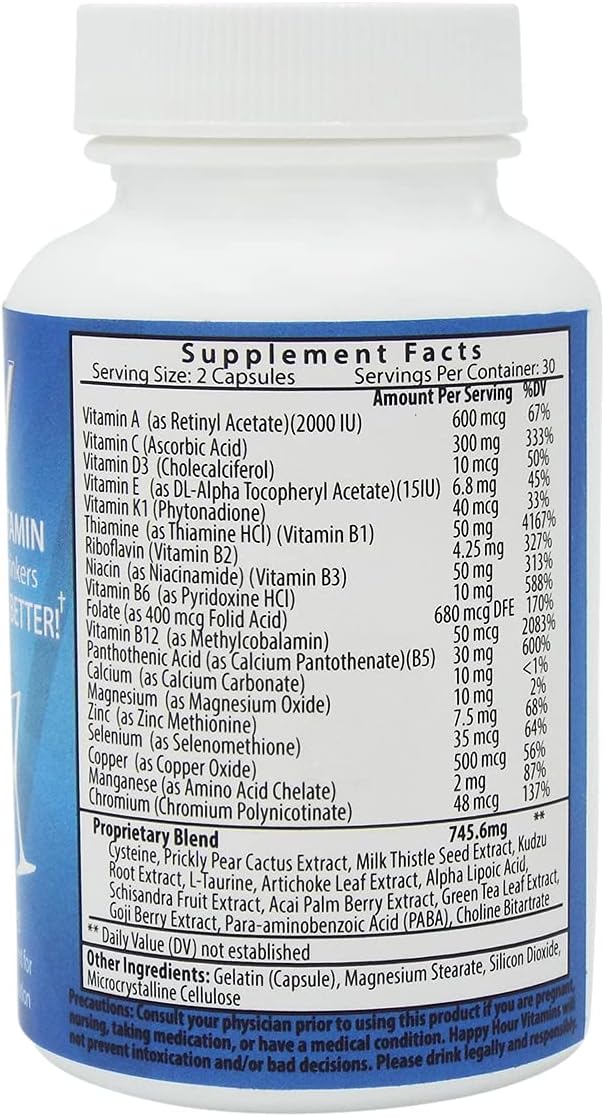 Happy Hour Vitamins Bottle - Multivitamin Formulated for Better Mornings with Milk Thistle, Prickly Pear Cactus, B & C Vitamins, & More - 30 Servings - görsel 4