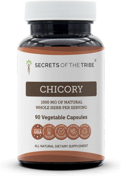 Secrets of the Tribe Chicory 90 Capsules, 1000 mg - Dried Root (Cichorium Intybus)