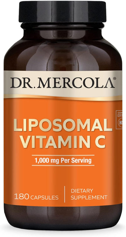 Dr. Mercola Liposomal Vitamin C – Brain, Heart, Eye & Immune Support – Provides 1,000 mg of Highly Absorbable Vitamin C – Non-GM, Gluten-Free & Soya-Free – 180 Capsules (90 Servings)