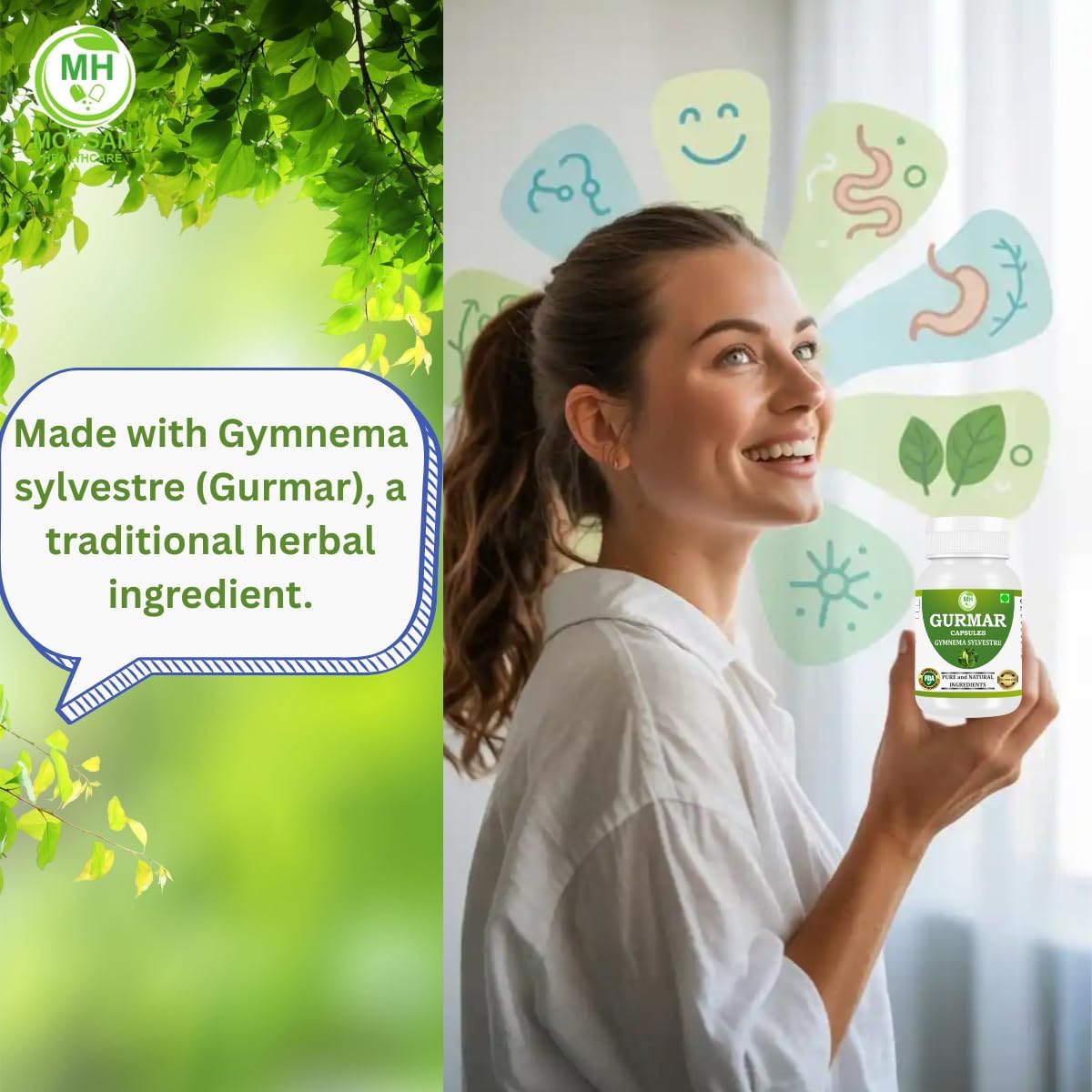 Morsan's Gudmar Extract (Gurmar) Capsules, Pack of 2 × 60 × 500 mg Veg. Capsules - görsel 3