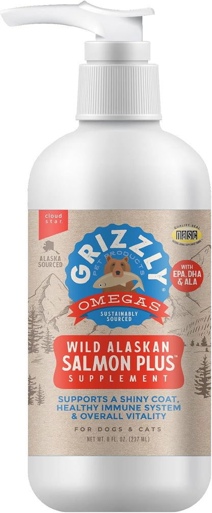 Grizzly Salmon Plus Omega 3-6-9 Food Supplement for Dogs and Cats, 225 ml Pump Bottle