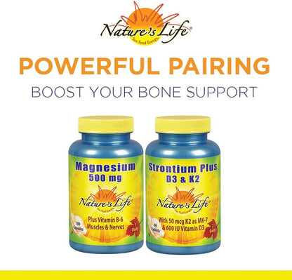 Nature's Life Strontium Plus D3 & K2 - Bone Support Food Supplement, 60 Tablets