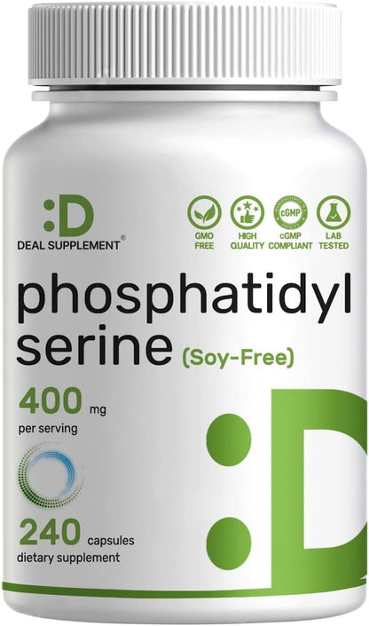 Phosphatidylserine Supplement - 400mg, 240 Capsules - Soya-free Sunflower Lecithin