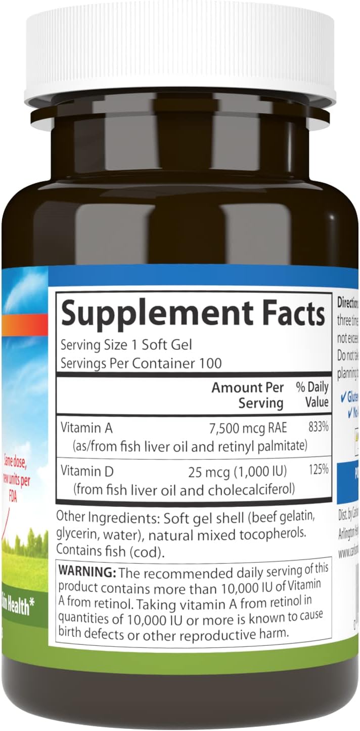 Carlson A & D, 25,000 IU Vitamin A & 1,000 IU Vitamin D3, 100 Softgels - görsel 2