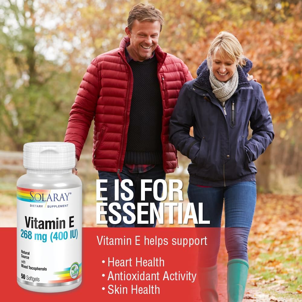 SOLARAY Vitamin E d-Alpha Tocopherol 268mg (400 IU) – Heart & Skin Health, Antioxidant Support (50 Softgels) - görsel 4