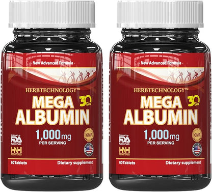 Dr.K&C Mega Albumin Protein Supplement 1000mg, 2 Bottles (60 Tablets Each), Daily Vitality & Wellness Support