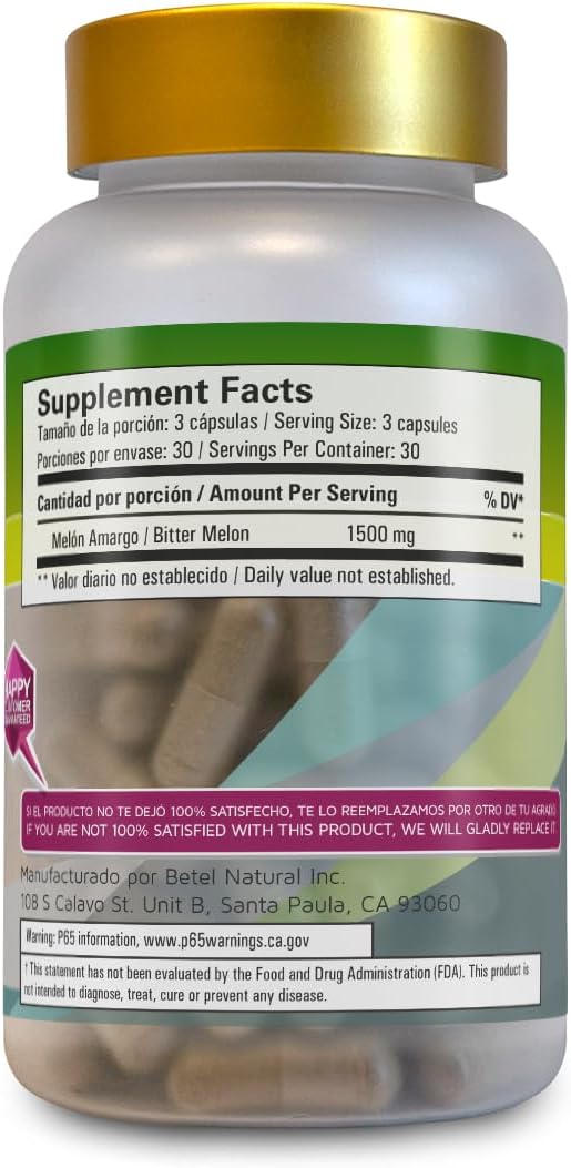 Betel Natural Premium Melon Amargo (Bitter Melon) Capsules - Easy-to-Swallow Capsules - 1500 mg Per Serving - görsel 2