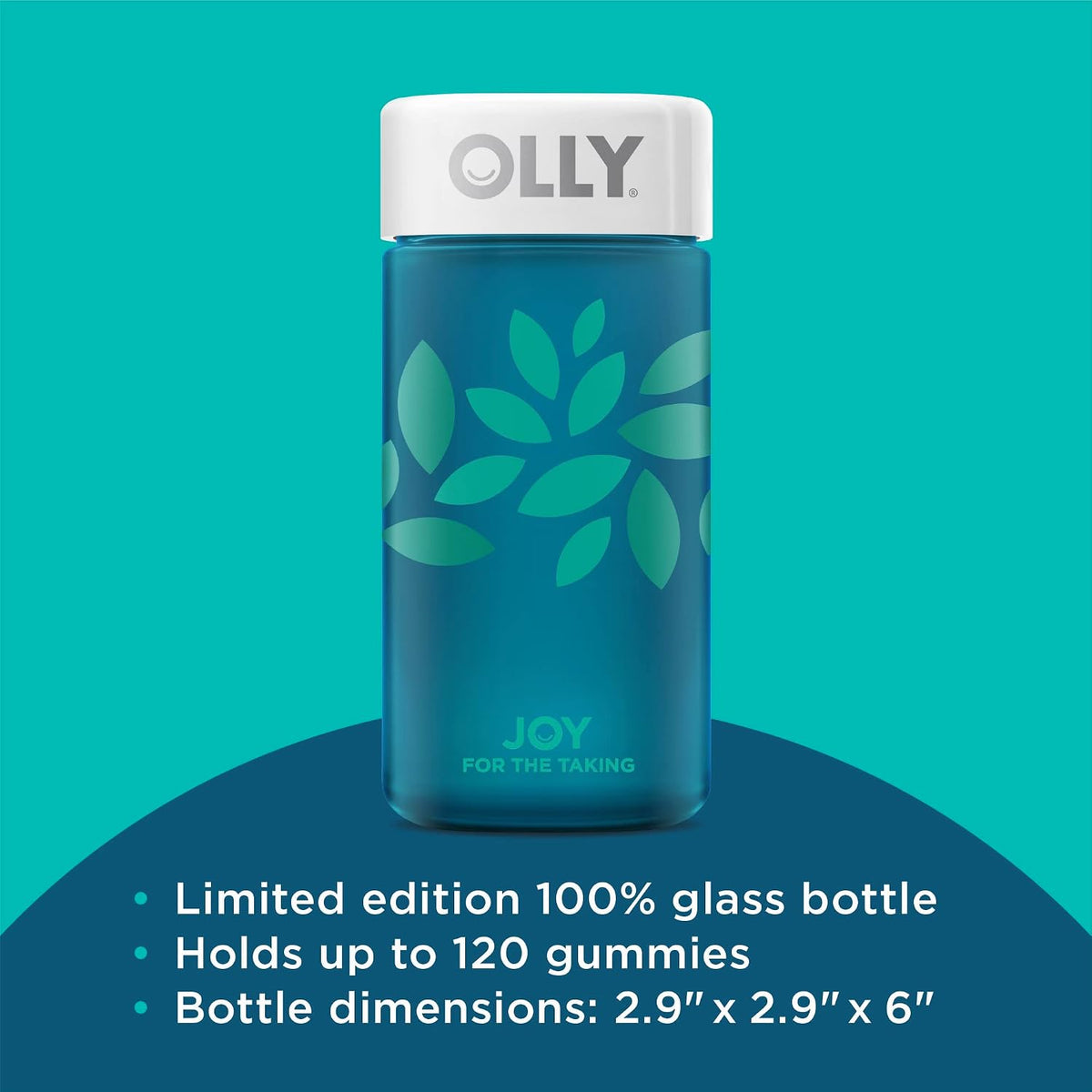 OLLY Joy Jar Gift - Easy Refillable Glass Bottle Vitamin Container, Holds Up to 120 Gummies, Limited Edition 2022 - görsel 3