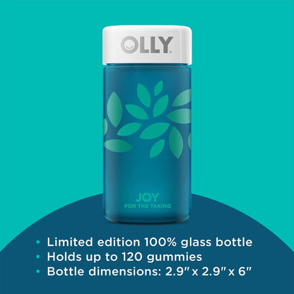 OLLY Joy Jar Gift - Easy Refillable Glass Bottle Vitamin Container, Holds Up to 120 Gummies, Limited Edition 2022
