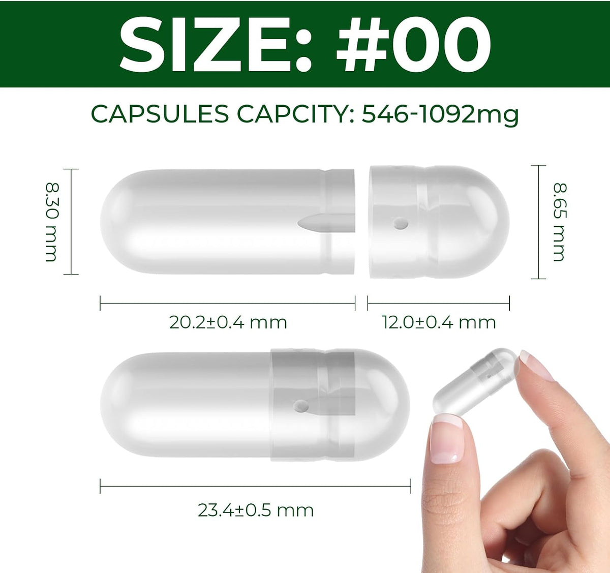 Empty Capsules Size 00 Separated Vegan – Plant Based HPMC (1000 Capsules + 1000 Bodies) - görsel 7