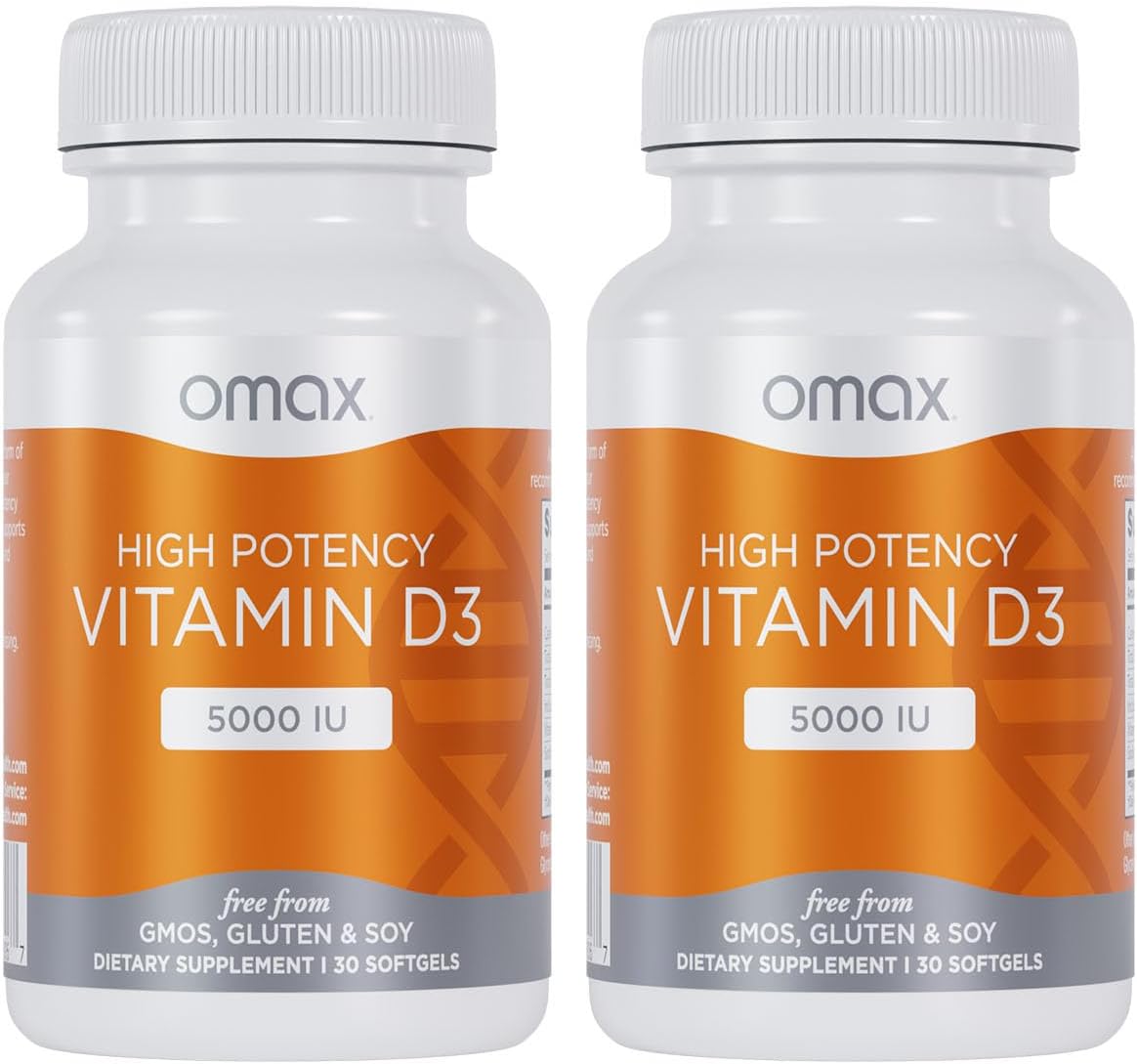 Omax3 High-Potency Vitamin D3 5,000 IU (125 µg) – Strong Bones, Muscles & Joints, Heart Health, Immunity, Non-GMO, Gluten-free, Soya Free – 30 Softgels - görsel 1