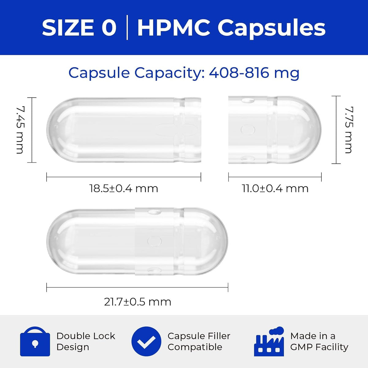 Empty Vegan Capsules Size 0 - 500 Count DIY Vegetable Capsules with 2 Micro Laboratory Spoons - görsel 2