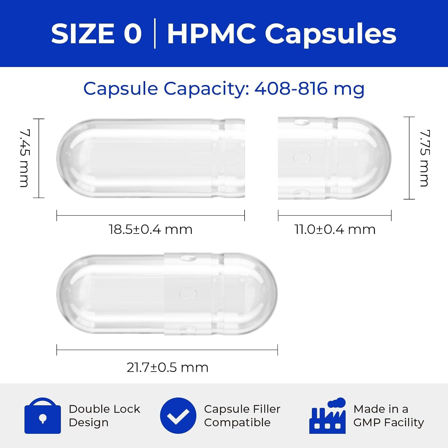 Empty Vegan Capsules Size 0 - 500 Count DIY Vegetable Capsules with 2 Micro Laboratory Spoons - görsel 2