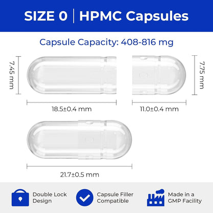 Empty Vegan Capsules Size 0 - 500 Count DIY Vegetable Capsules with 2 Micro Laboratory Spoons