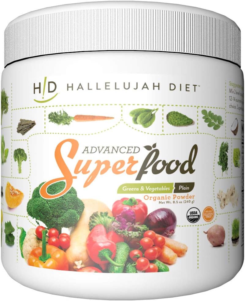 Advanced SuperFood, Greens and Vegetable Organic Powder – Plain, 8.5 oz (240g), by Hallelujah Diet - görsel 1