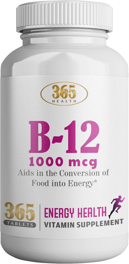 365 Health Vitamin B12 1000mcg Tablets – 365 Count, Fast Dissolve, Energy Metabolism Support