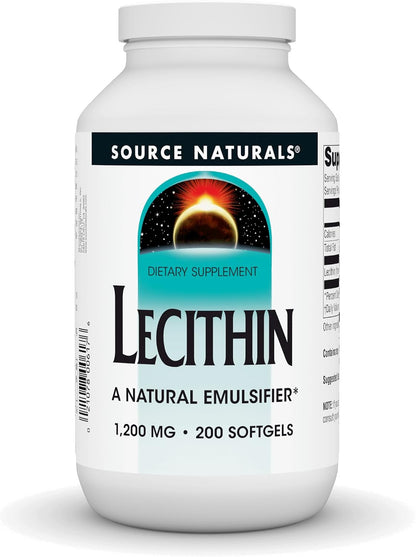 Source Naturals Lecithin 1200 mg, 200 Softgels - Natural Emulsifier for Fat-Soluble Vitamin Absorption