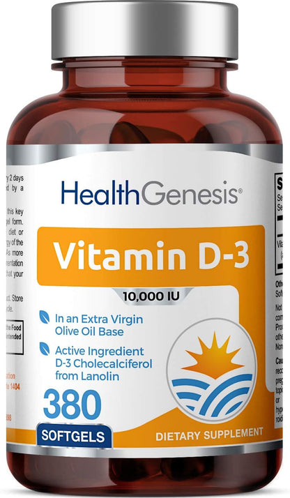Vitamin D3 10,000 IU 120 Softgels – High Potency in Extra Virgin Olive Oil