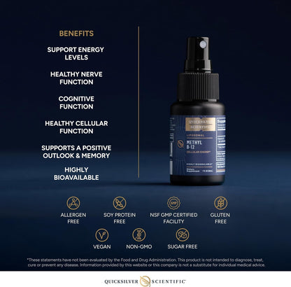 Quicksilver Scientific Methyl B12 1000mcg Vitamin B12 as Methylcobalamin with Nanotechnology for Superior Absorption – Energy Support Supplement (30ml, 90 Servings)