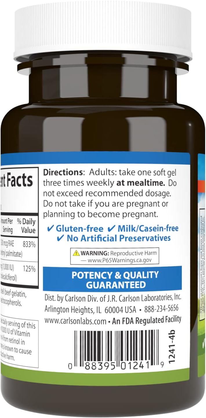 Carlson A & D, 25,000 IU Vitamin A & 1,000 IU Vitamin D3, 100 Softgels - görsel 3