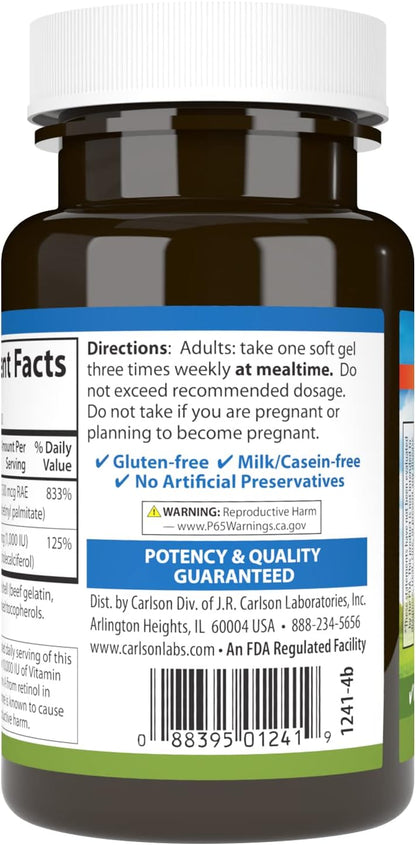 Carlson A & D, 25,000 IU Vitamin A & 1,000 IU Vitamin D3, 100 Softgels