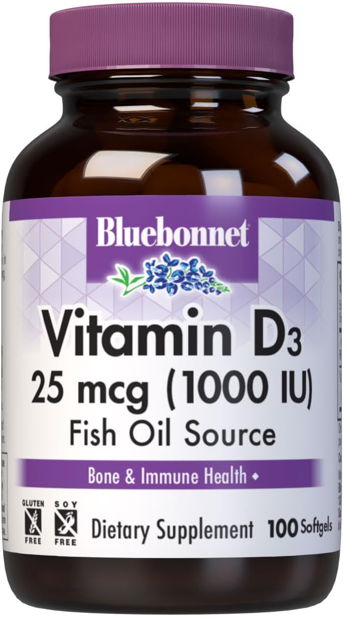 Bluebonnet Nutrition Vitamin D3 1000 IU Softgels – Non-GMO, Gluten-Free, 100 Softgels - görsel 1