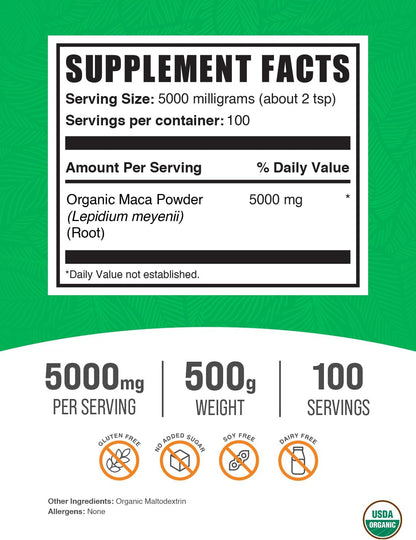 Organic Maca Powder - Maca Root Superfood, Gluten-free, 500g