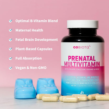 GOBIOTIX Prenatal Vitamins - Multivitamin with Iron, Calcium, Folic Acid and More - 90 Capsules