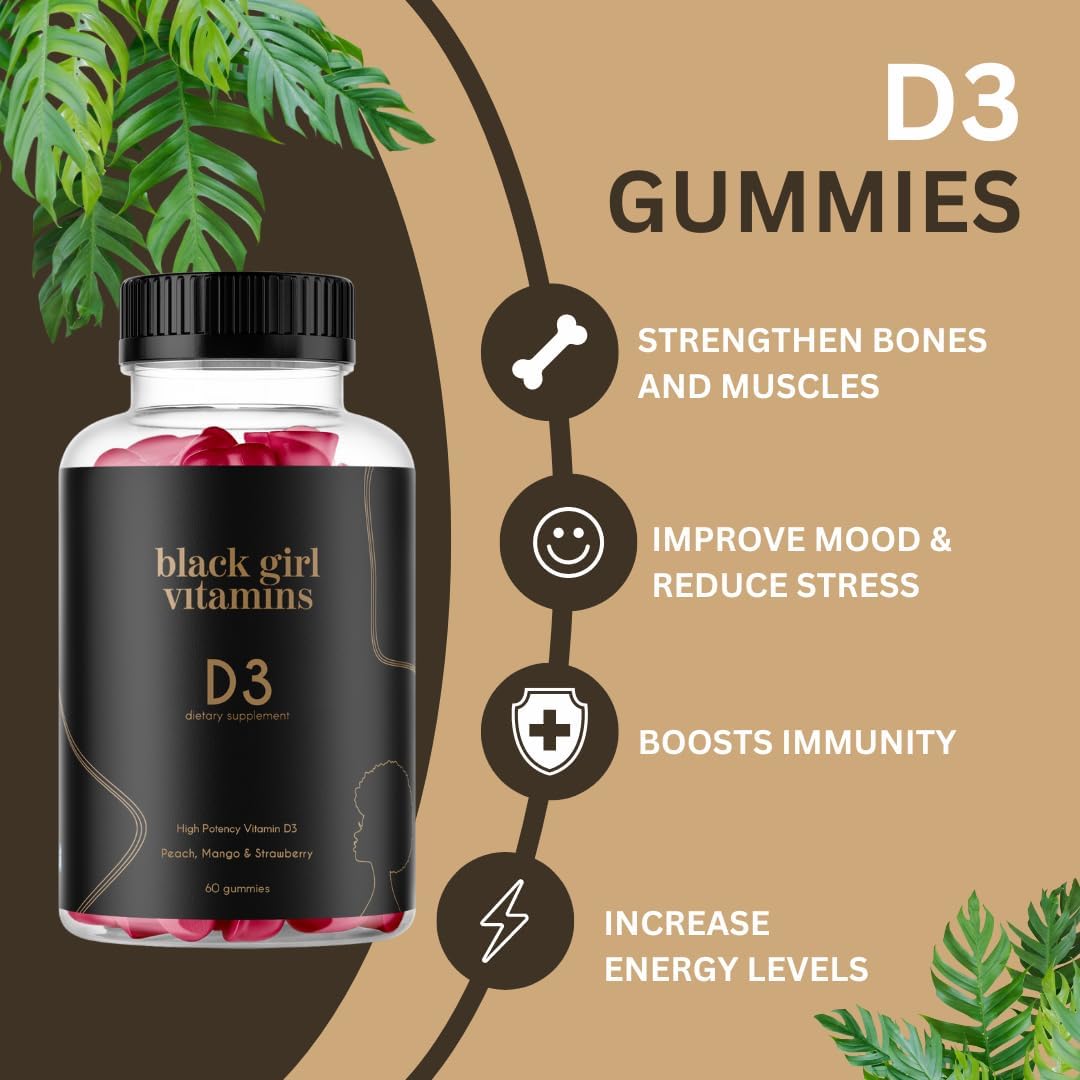 Black Girl Vitamins - Vitamin D3 Gummies, for Immune, Energy, and Bone Support, 2000IU (50mcg) per Serving, Gluten-free - görsel 2