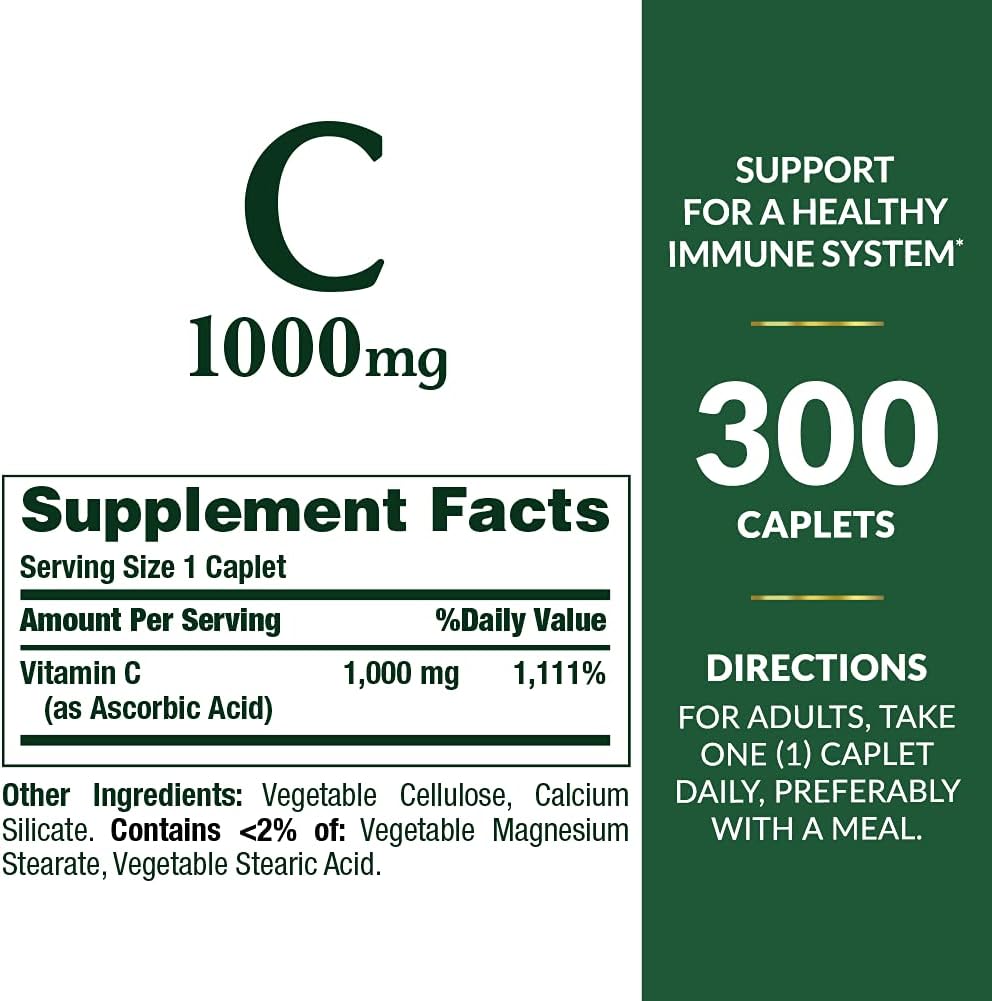 Nature's Bounty Vitamin C 1000mg, Supports Normal Immune and Antioxidant Function, 300 Vegetarian Caplets - görsel 2