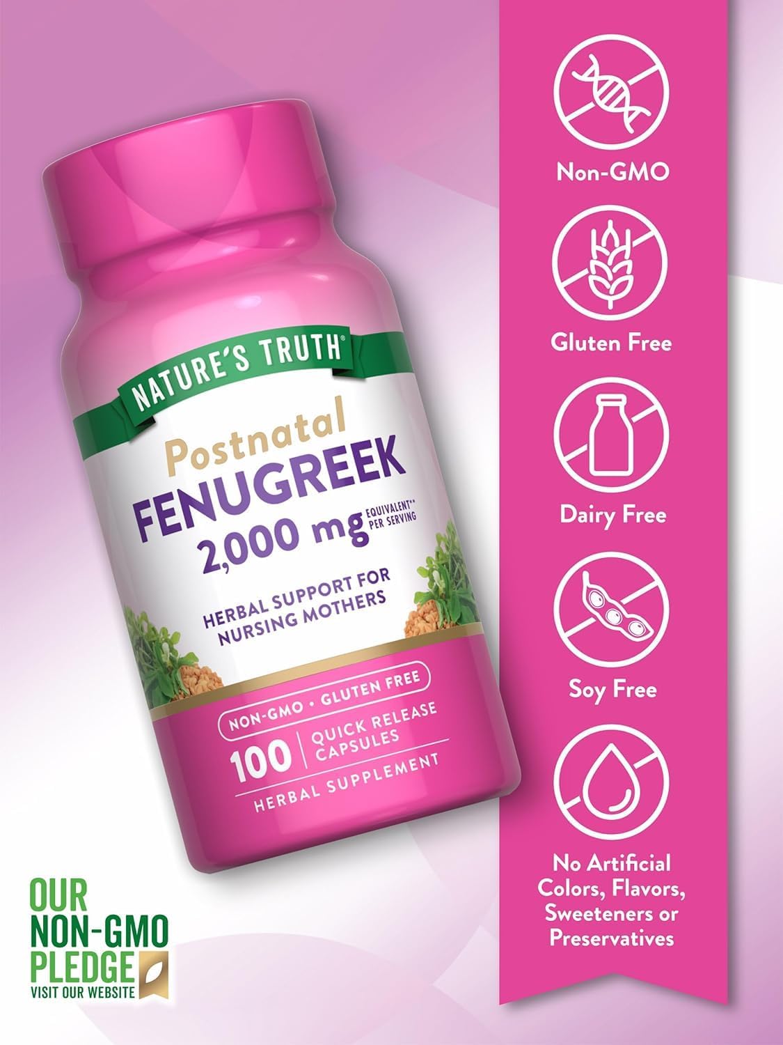 Nature's Truth Fenugreek 2000 mg Supplements, 100 Capsules - görsel 3