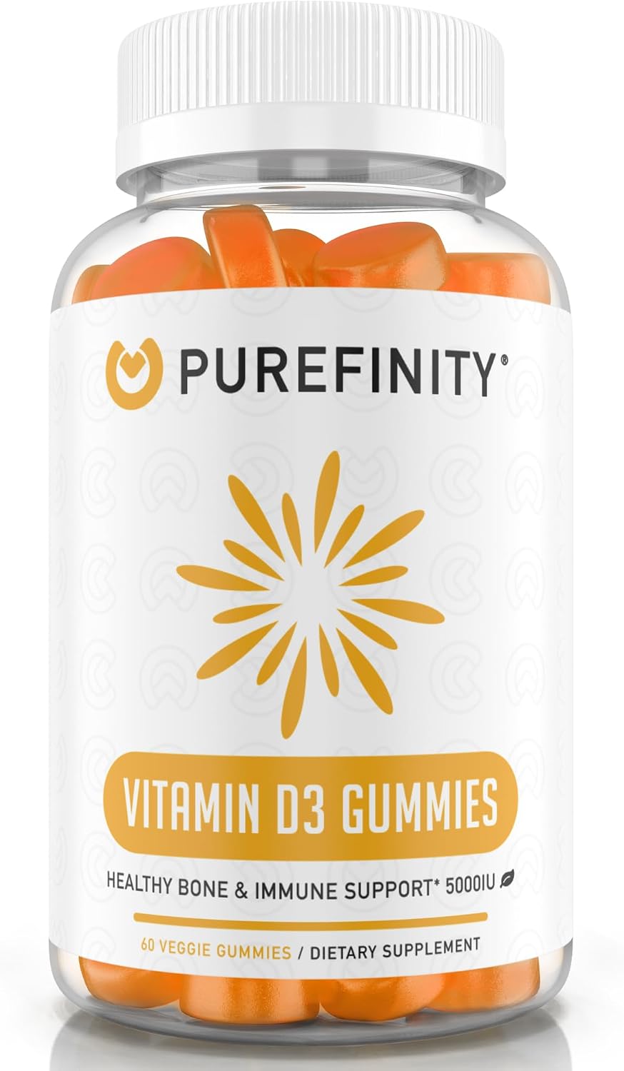 PUREFINITY Vitamin D3 5000 IU Gummies - Immune & Bone Health Support - 60 Veggie Gummies - görsel 1