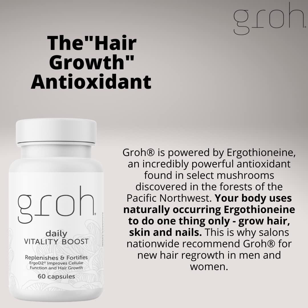 Groh Daily Vitality Boost - All Natural Hair, Skin and Nails Supplement with ErgoD2 - 60 Capsules - görsel 5