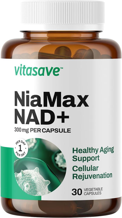 Vitasave NiaMax NAD+ Supplement – 300mg Niacinamide Riboside – High-Potency NAD+ Precursor – Vegan, Non-GMO, Gluten-free (30 Capsules)