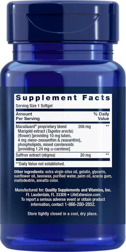 Life Extension MacuGuard Ocular Support with Saffron - 60 Soft Capsules (2-Pack)