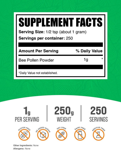 BulkSupplements Bee Pollen Powder – 250g (8.8oz) Superfood Supplement